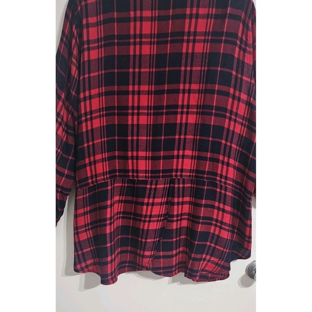 Lucky Brand Plaid Check Button Down Blouse Shirt Womens Size 3X Red Blue Flowy - Picture 6 of 9